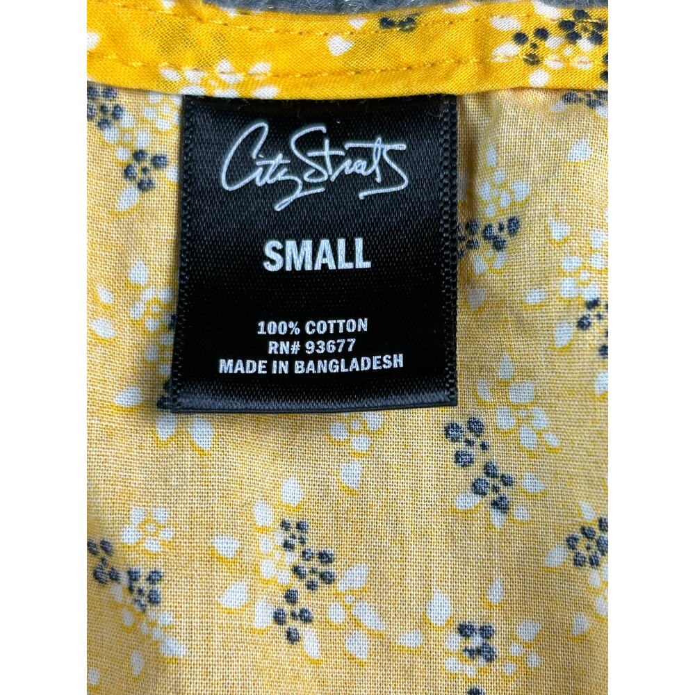 City Streets Women's Small Yellow Floral Ruffle Sleeve Dress Cotton Boho - Picture 4 of 8